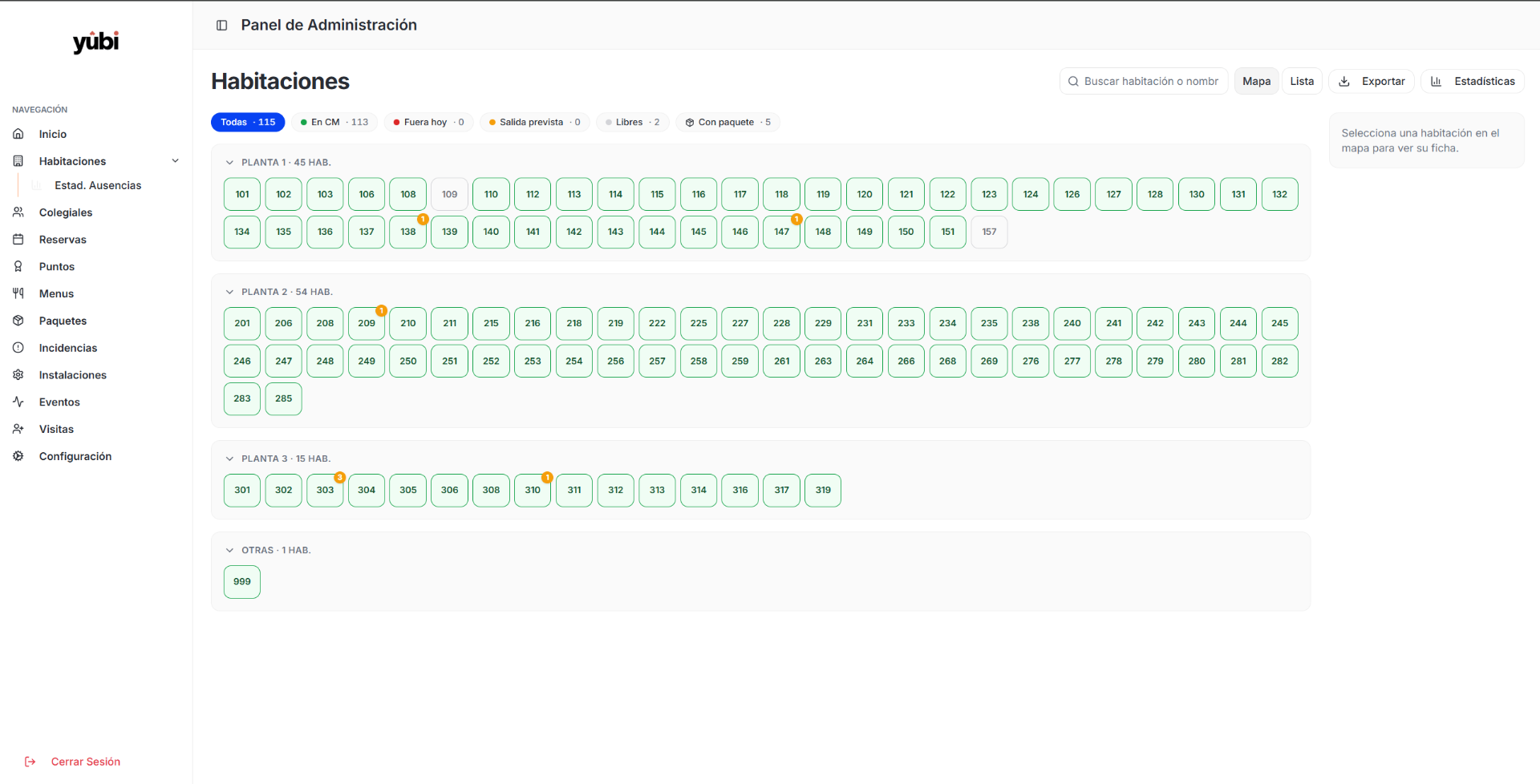Panel de administración YuBi